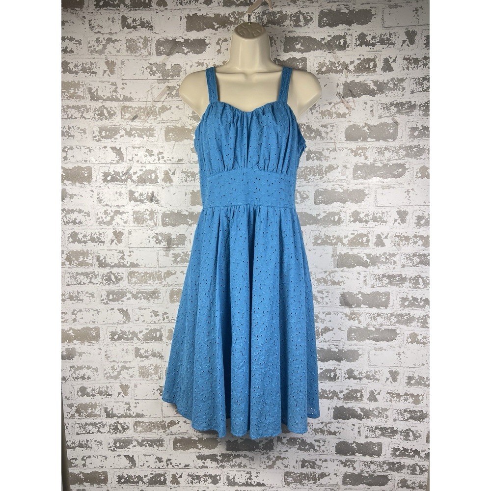 Belle Pogue Vintage Sundress Sz M Rouched Swing Midi 1950's Peacock Blue